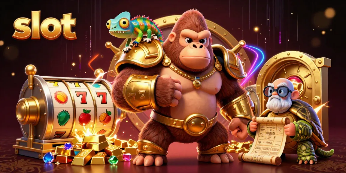 Engage with slots to win treasures in a vibrant casino scene featuring rich characters and elements.