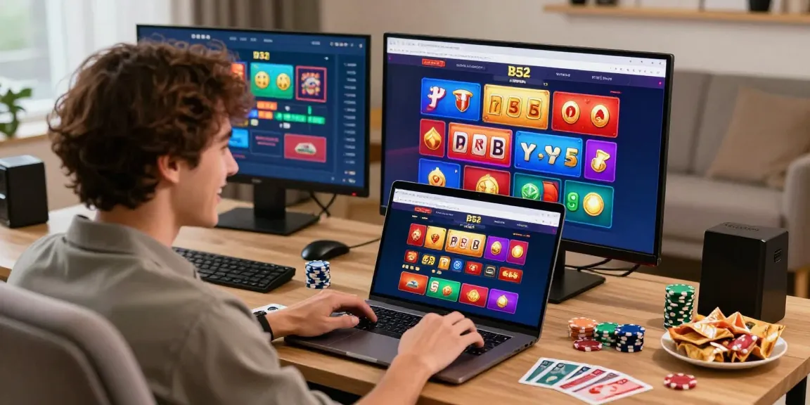 Exciting B52 online gaming experience with player interacting with vibrant casino games and betting interface.
