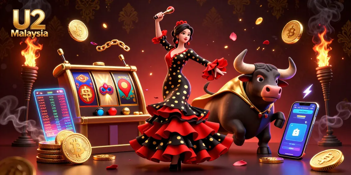 Experience captivating U2 Malaysia gaming action with a flamenco dancer and golden bull in an exciting casino scene.