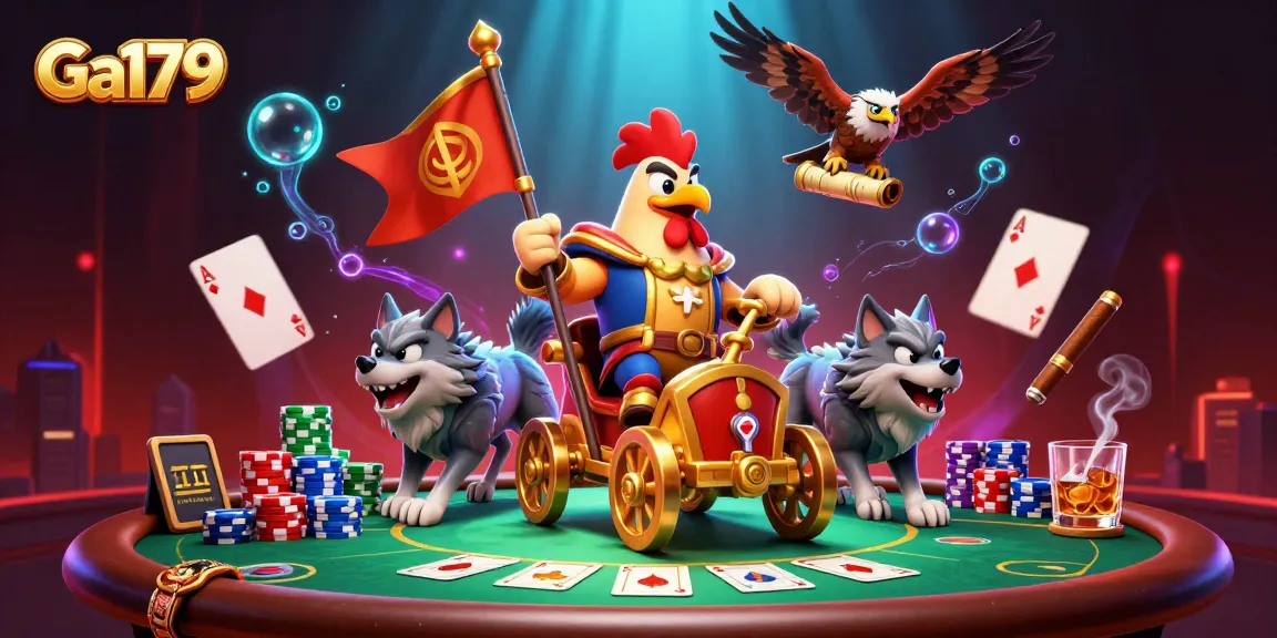 Experience thrilling action at Ga179 with a cartoon rooster warlord leading the charge in a dynamic casino scene.