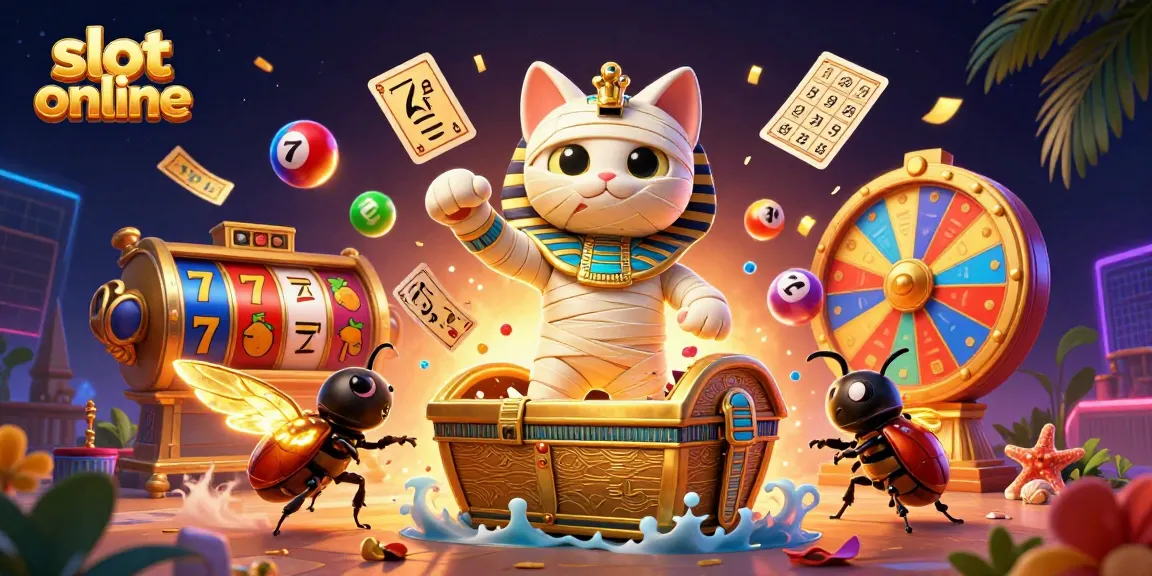 Spin the reels and win big with this slot online themed vibrant illustration featuring dynamic characters.