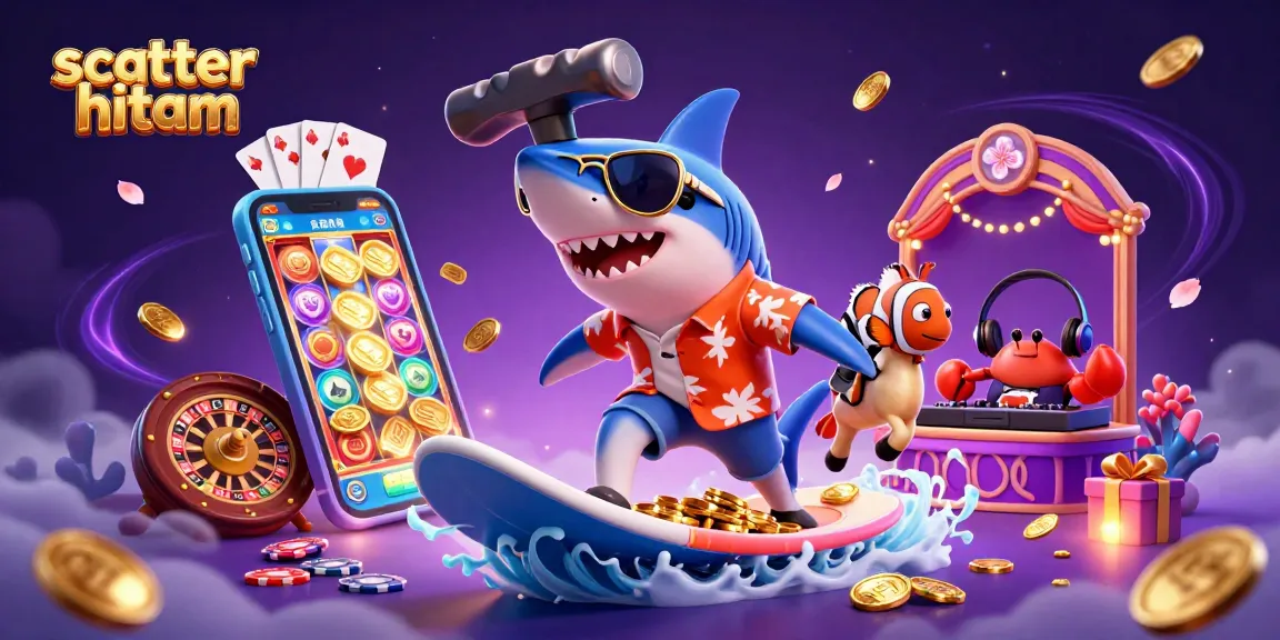 Experience excitement with scatter hitam in a vibrant 3D casino-themed scene featuring dynamic gameplay elements.