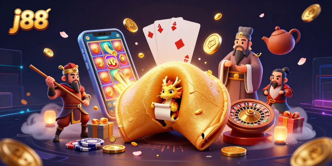 Engage with j88's exciting slot game features showcased in a vibrant 3D casino scene.