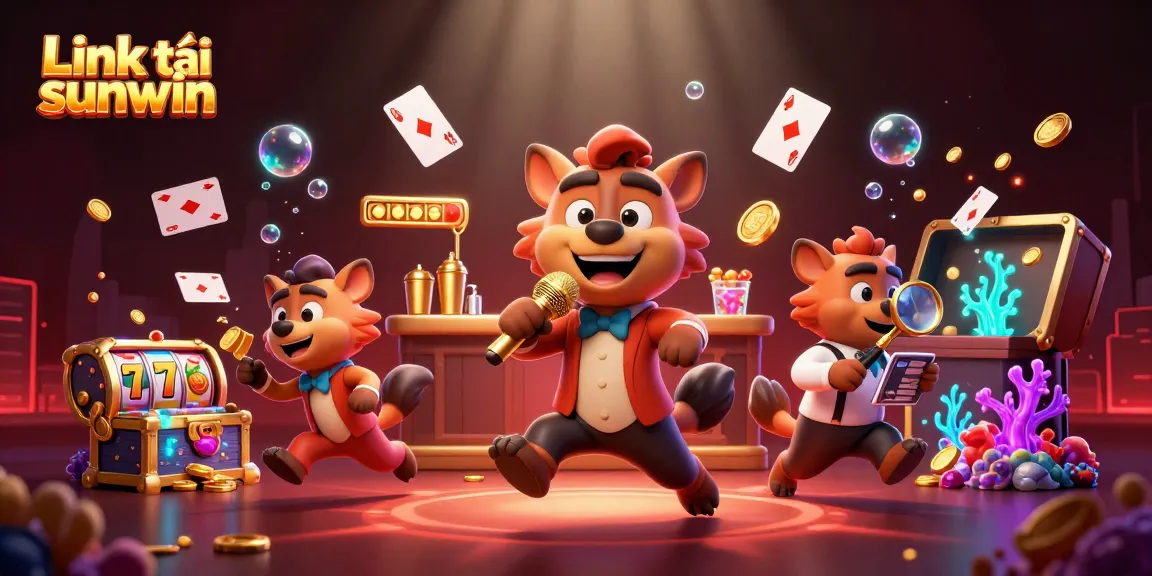 Experience the excitement with Link tải sunwin, showcasing a hyena casino club scene filled with vibrant game elements.