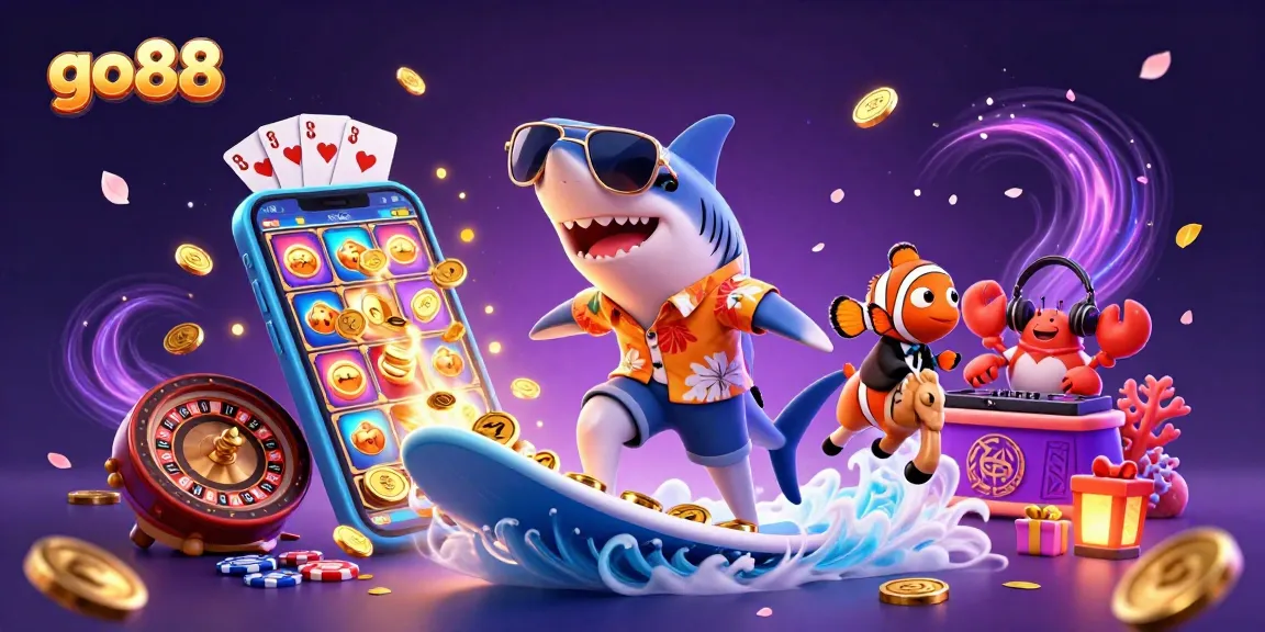 Experience gaming thrills with go88, capturing a vibrant casino adventure in a 3D illustration.