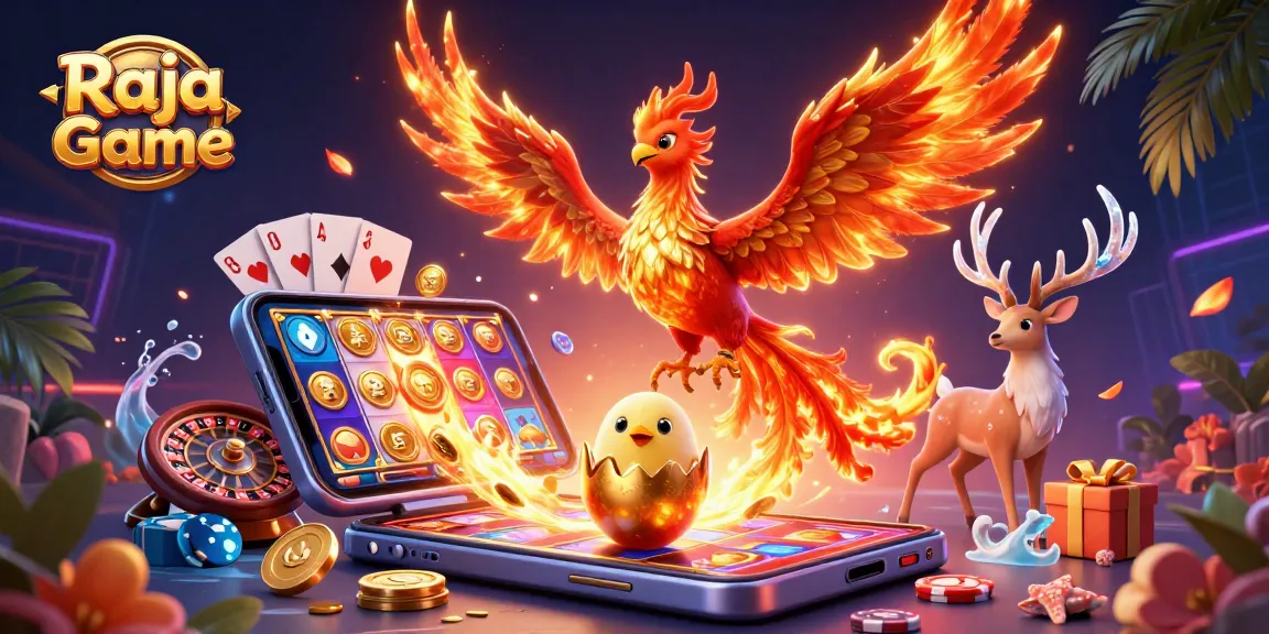 Engage with Raja Game, a vibrant 3D illustration showcasing thrilling casino elements and immersive gaming dynamics.