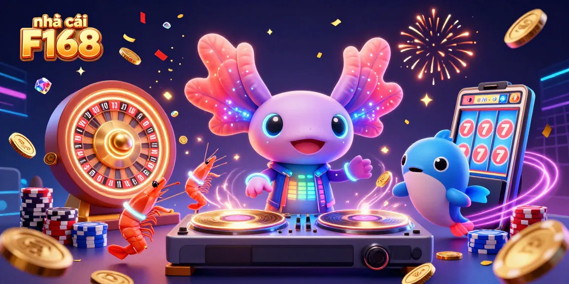 Win big at nhà cái F168 with an exciting casino scene featuring vibrant characters and gambling elements.
