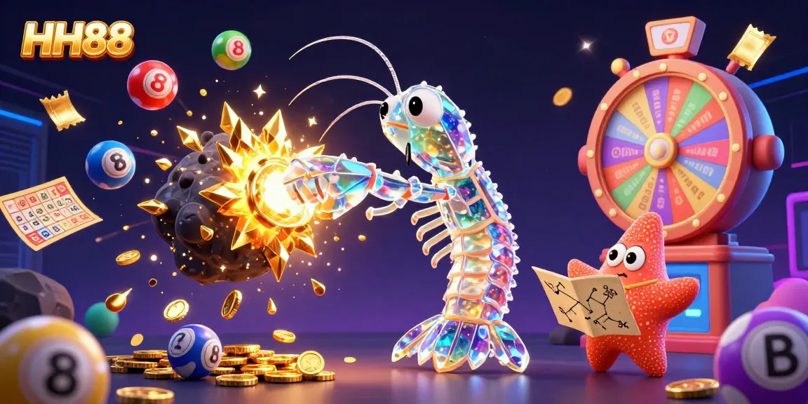 Engage with HH88's thrilling gaming universe, featuring a galactic samurai mantis shrimp amidst exciting lottery elements.