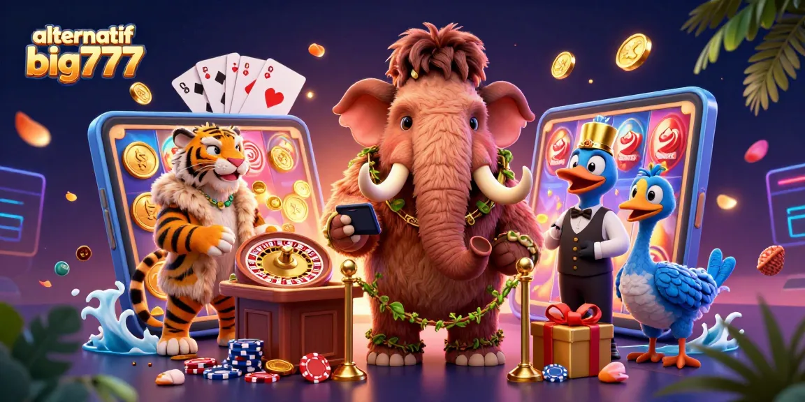 Spin and win with alternatif big777 in a vibrant 3D casino scene featuring unique characters.