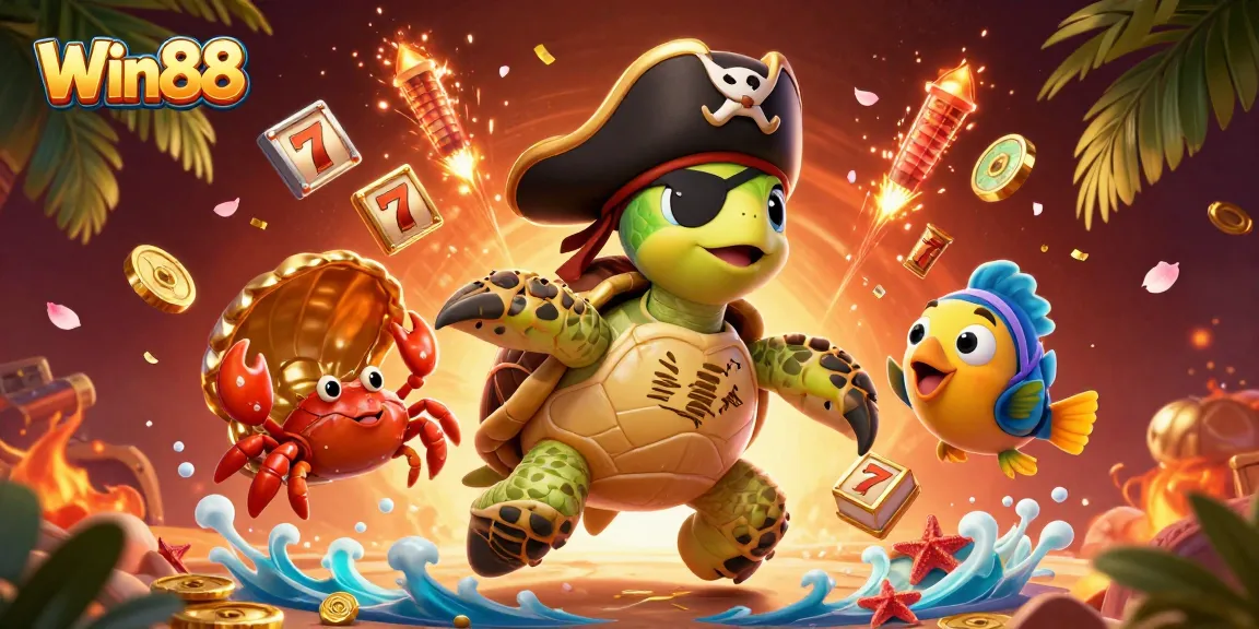Experience the thrill of Win88's online games with a vibrant 3D casino scene featuring unique characters and gaming elements.