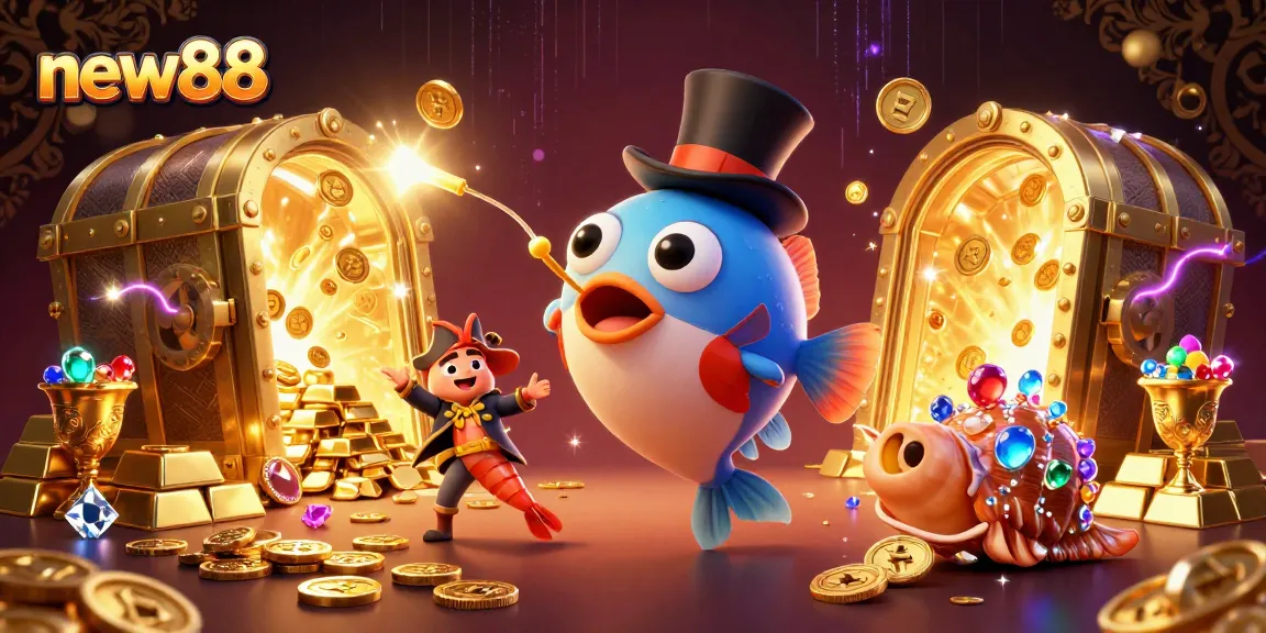 Experience thrilling wins with new88 as a deep-sea anglerfish attracts golden coins in a lively casino scene.