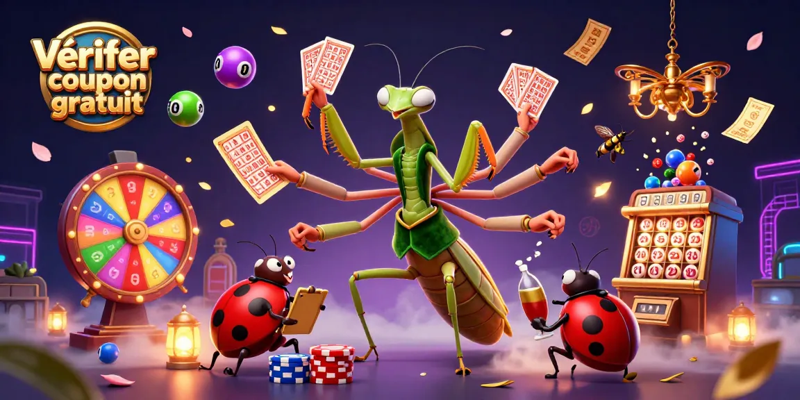 Vérifier coupon gratuit avec une illustration dynamique des jeux de loterie et de paris en ligne.