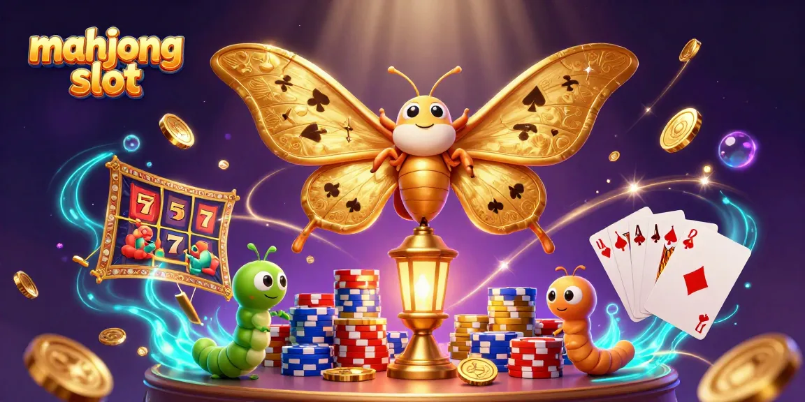Experience the excitement of mahjong slot games with a vibrant 3D illustration of casino elements.