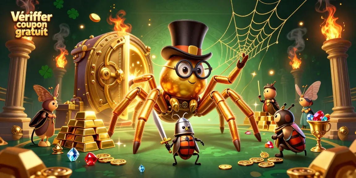 Vérifier coupon gratuit avec une araignée dorée et un chevalier d’eau dans une scène de casino dynamique