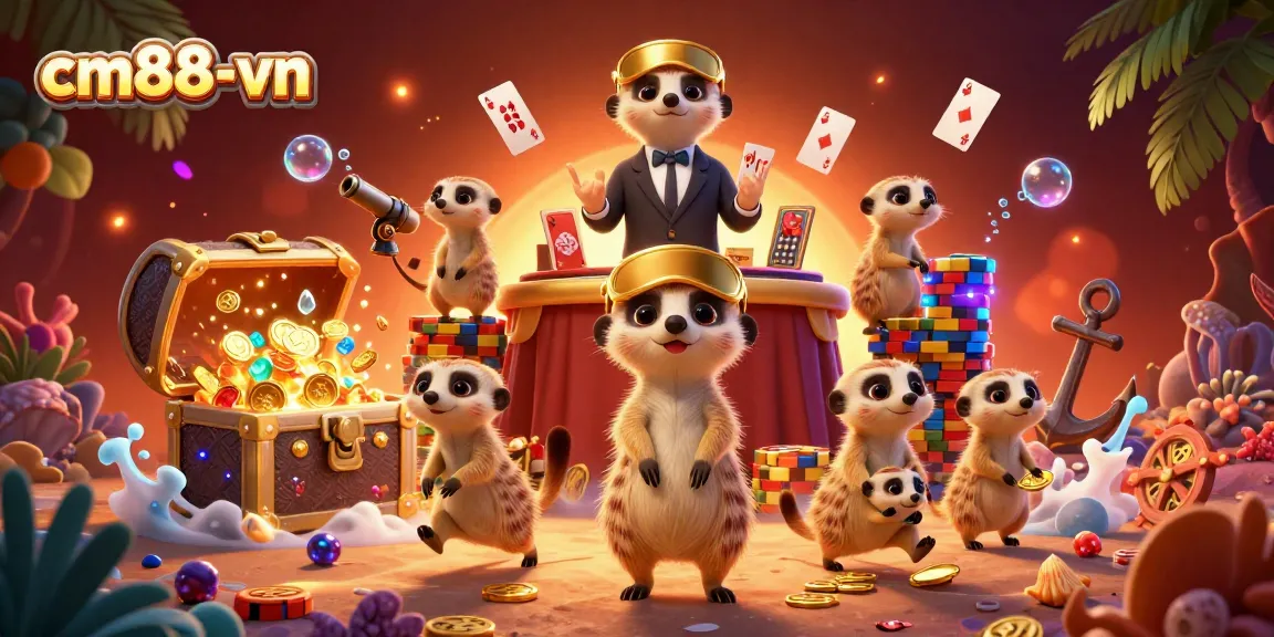 Experience the vibrant dynamics of cm88-vn as meerkats run a bustling casino with colorful games and treasures.