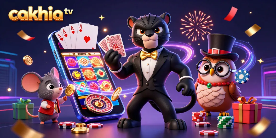 Cakhia tv showcases vibrant gambling action with a stylish panther dealing cards and energetic characters.