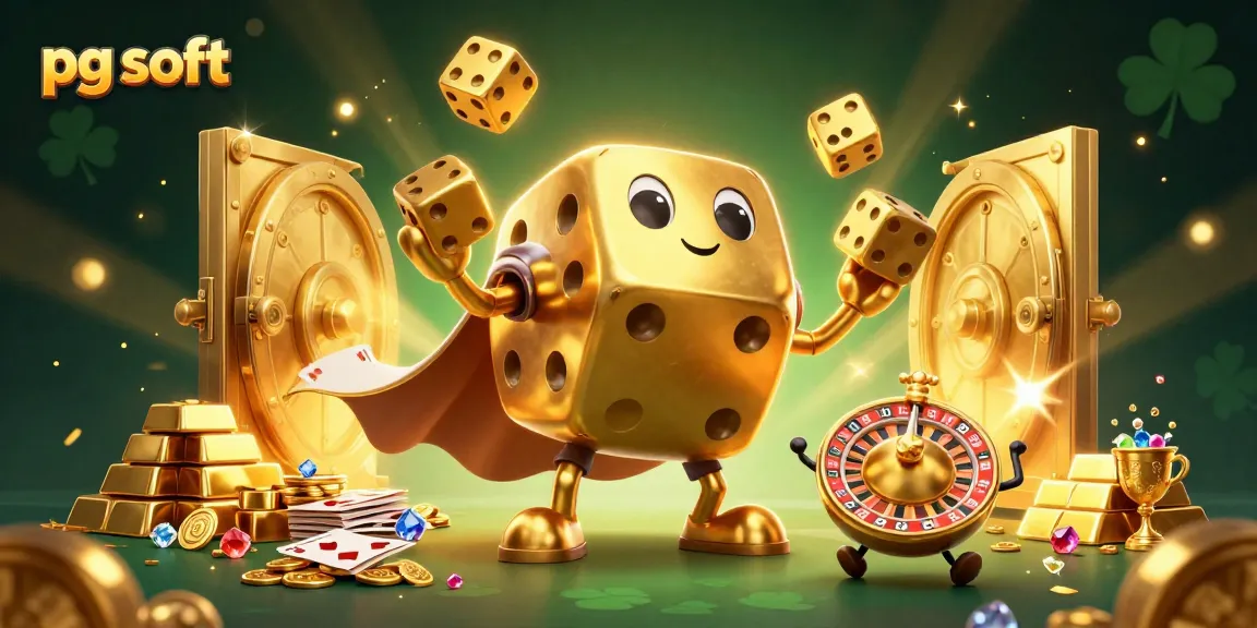 Experience the thrill of pg soft slots with a vibrant 3D casino illustration filled with gold and gems.