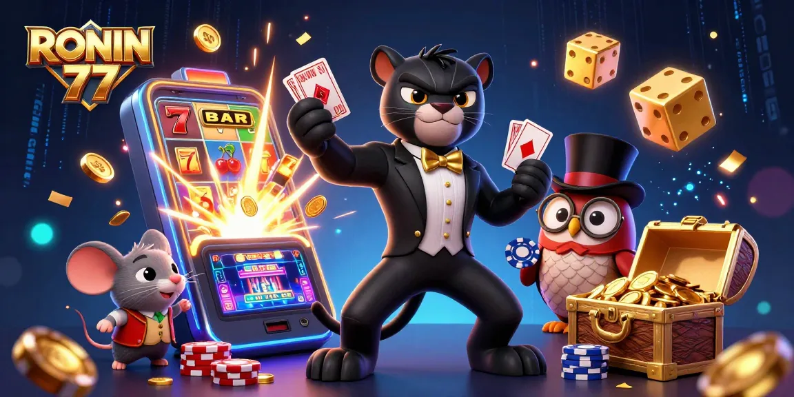 Play RONIN 77 at the exciting casino scene with vibrant characters and jackpot elements