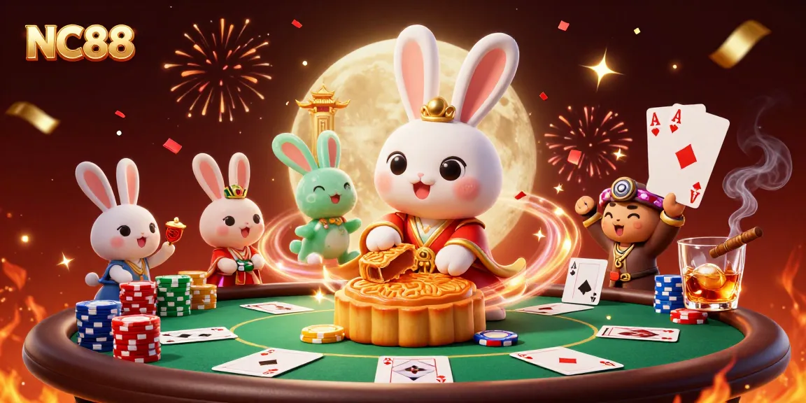 Engage with NC88's vibrant 3D casino scene featuring charming folklore characters and dynamic gaming elements.