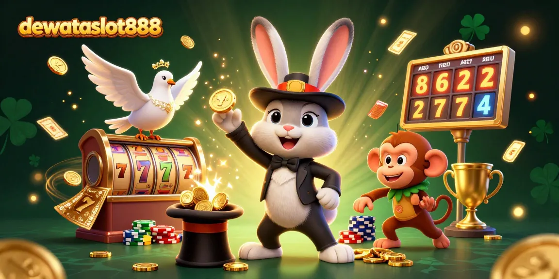 Menangkan jackpot di dewataslot888 dengan ilustrasi kasino menarik dan karakter yang ceria.