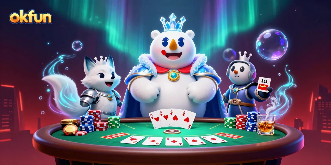 Engage in thrilling poker action with okfun’s energetic casino scene featuring vibrant characters.