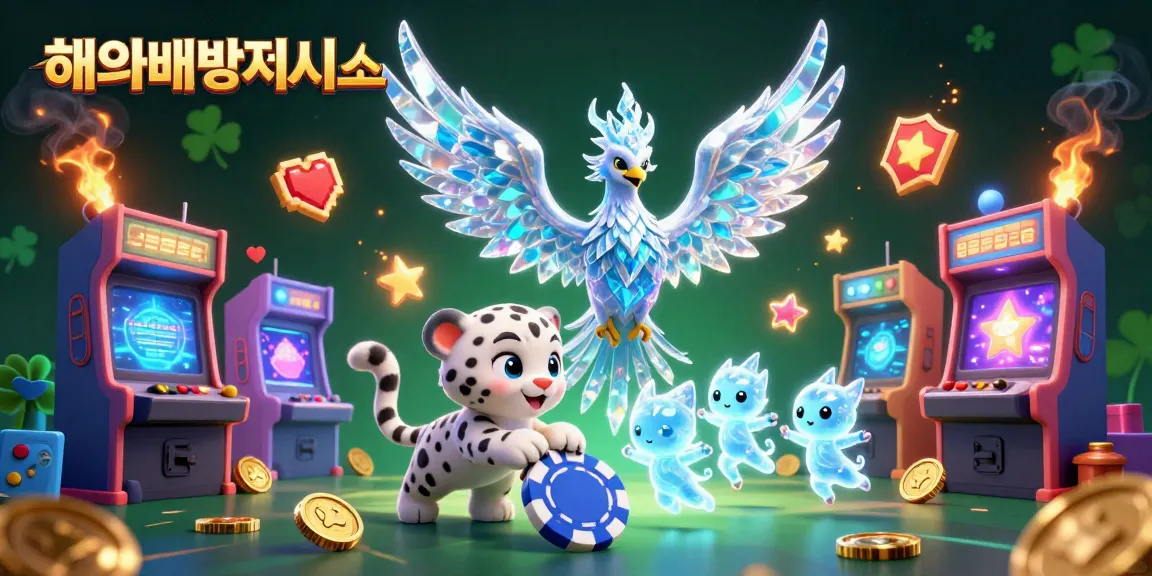 Experience the excitement of 해외배팅사이트 with vibrant illustrations of a mythical phoenix and playful snow leopard in a packed casino scene.