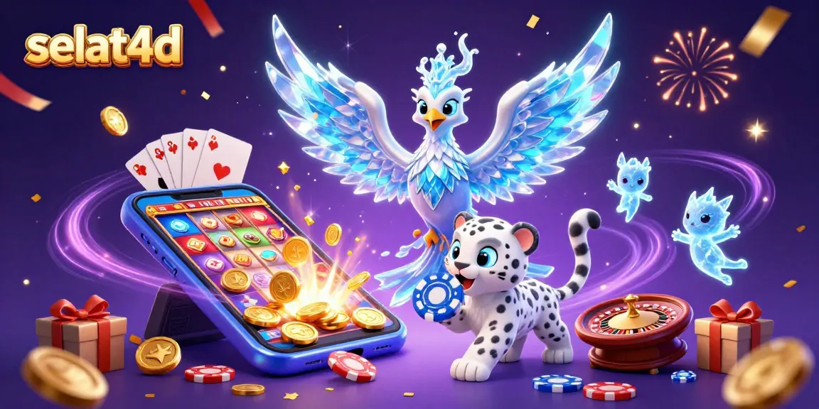 Play thrilling slot games with selat4d featuring an ice phoenix, poker chip, and dazzling casino elements.