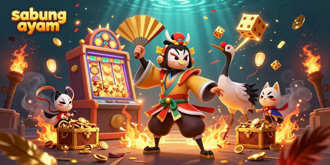 Experience the thrill of sabung ayam in this vibrant 3D illustration featuring dynamic characters and jackpot excitement.