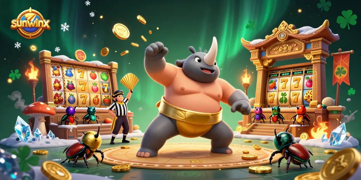 Watch the sunwinx champion beetle stomp, sending coins flying in an exciting casino scene.