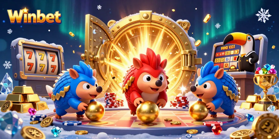 Winbet pangolins rolling golden balls in a vibrant casino setting, capturing the excitement of gaming.