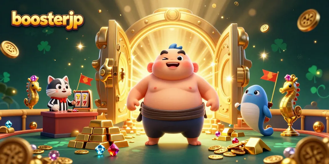 Join the fun with boosterjp at the underwater casino, featuring vibrant characters and slot game elements.