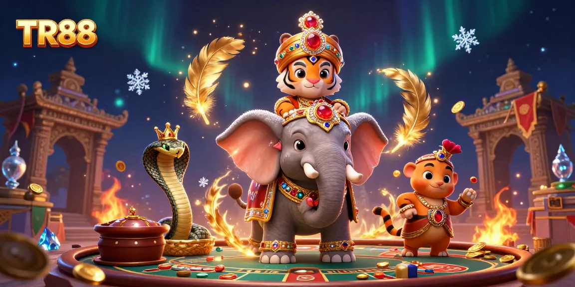 TR88 welcomes players to a world of excitement with a vibrant casino scene featuring a cartoon tiger and elephant.