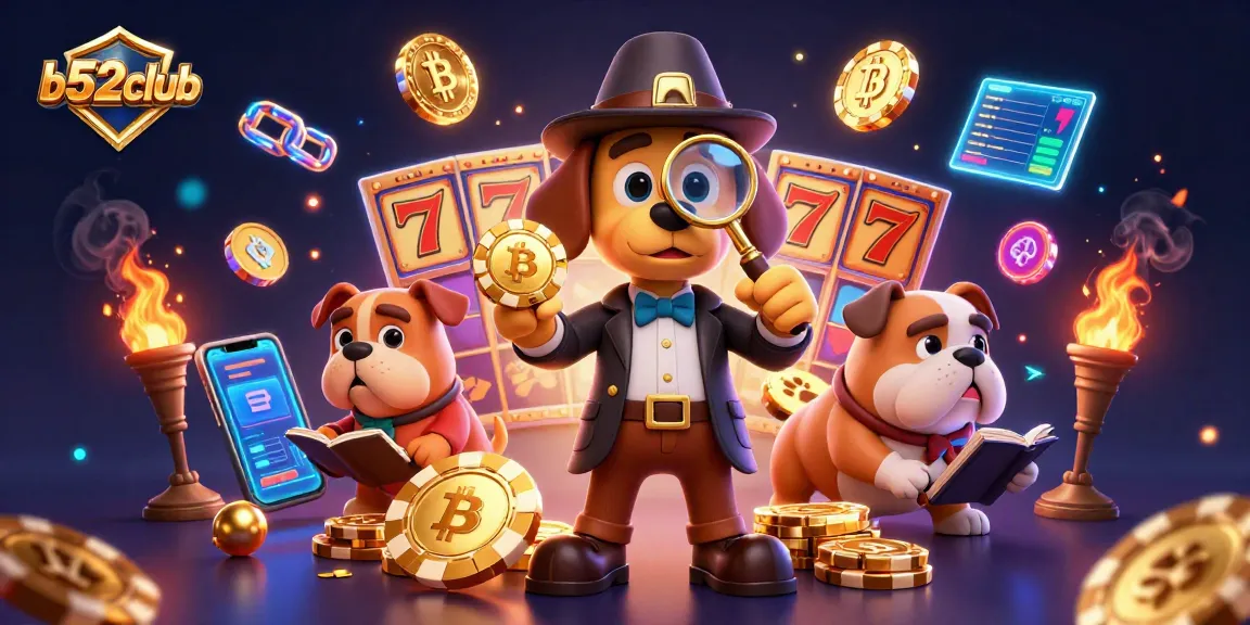 Join the fun at b52club with a vibrant casino scene featuring cartoon detectives and slot game elements!