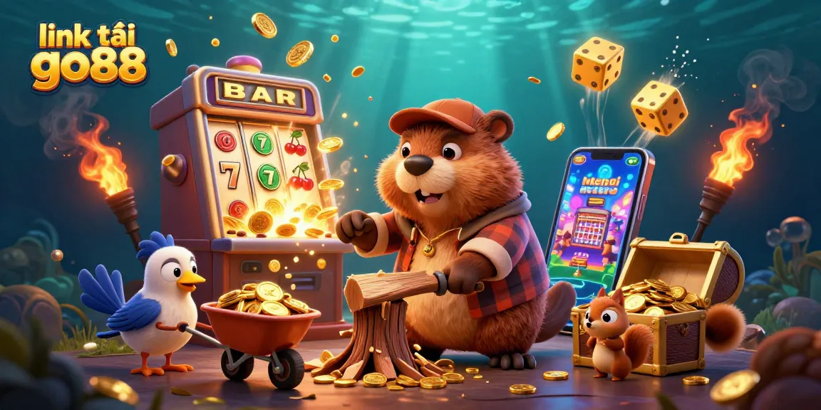 Play with the exciting link tải go88 while enjoying a vibrant cartoon casino scene full of gold coins and dynamic elements.