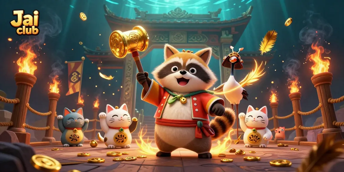 Engage in exciting games at Jai club with festive characters and vibrant casino elements.