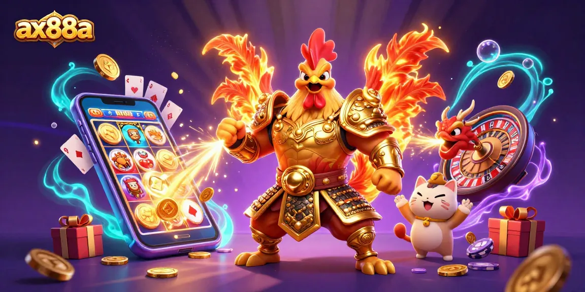 Experience thrilling games at ax88a with exciting illustrations of cartoon characters in a vibrant casino.