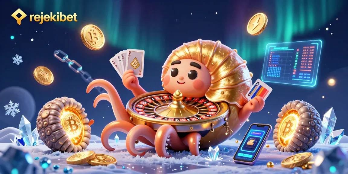 Win big at rejekibet with this immersive 3D casino illustration showcasing cryptocurrency elements and dynamic gameplay.