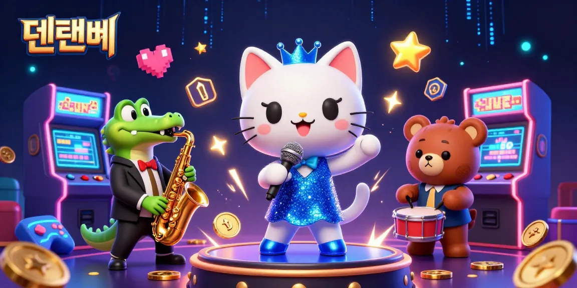 Experience excitement with 텐텐벳 featuring a jazz-singer cat, sax-playing crocodile, and drum-bear in a vibrant casino