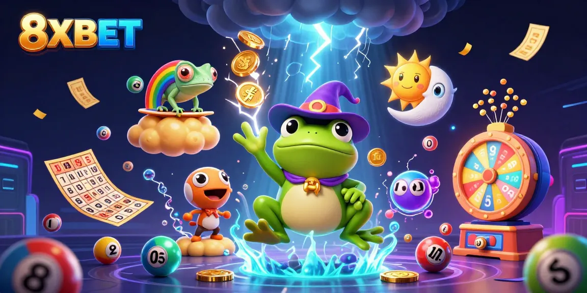 Engage with 8XBET in this vibrant casino scene showcasing fun gaming elements and excitement.