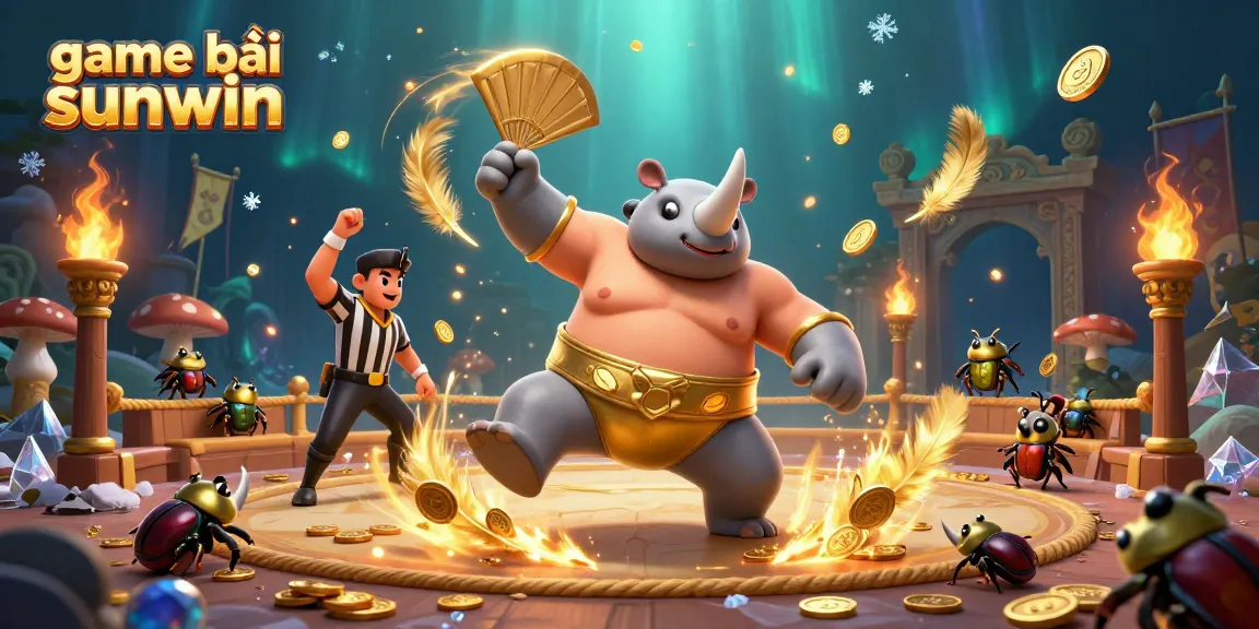 Engage in game bài sunwin excitement with a vibrant 3D illustration featuring a sumo beetle champion.