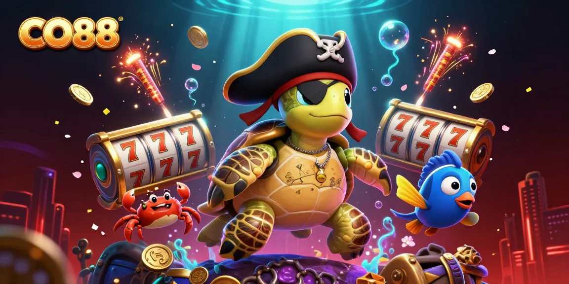 Experience thrilling adventures with CO88 as the pirate turtle discovers casino treasures and lucky symbols.