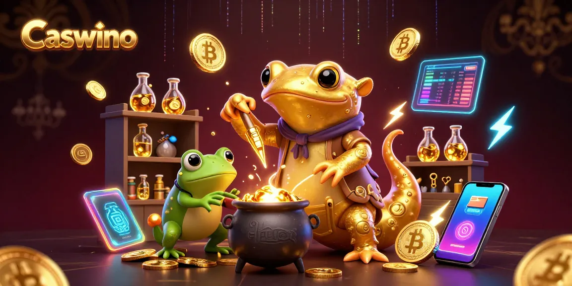 Caswino illustrates a vibrant scene with a golden salamander alchemist and apprentices crafting jackpots.