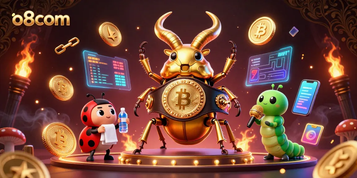 Engage in thrilling action with o8com in a vibrant 3D casino scene featuring dynamic characters and crypto elements.
