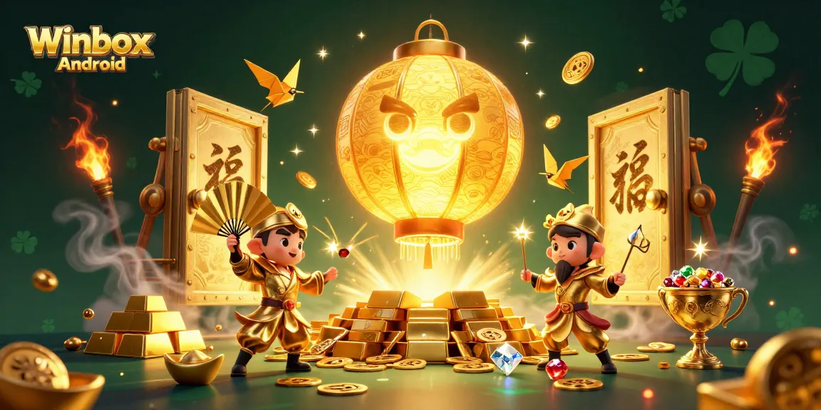 Join the adventure with Winbox Android, exploring a vibrant casino filled with treasures and lucky symbols.