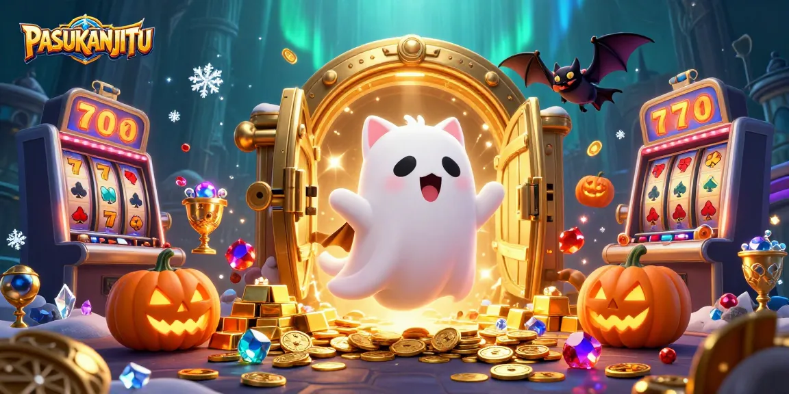 Catch the excitement at PASUKANJITU with ghostly characters celebrating massive jackpots in a vivid casino.