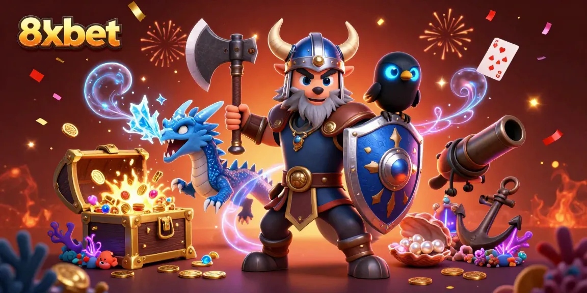 Engage with 8xbet's exciting horizons through vibrant fantasy characters and dynamic casino elements.