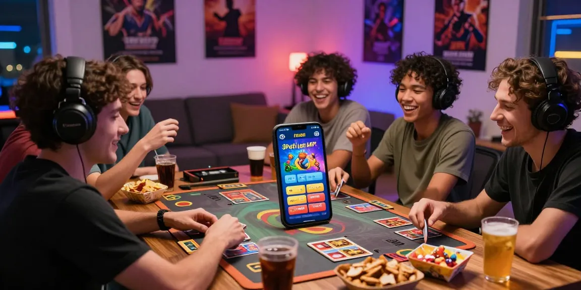 TeenPattiLoot players enjoying a lively gaming session with smartphones and snacks in a cozy room.