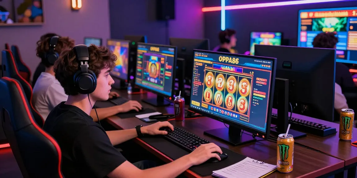 Exciting gaming experience on oppa86 link with players enjoying vibrant online slots in a modern setup.
