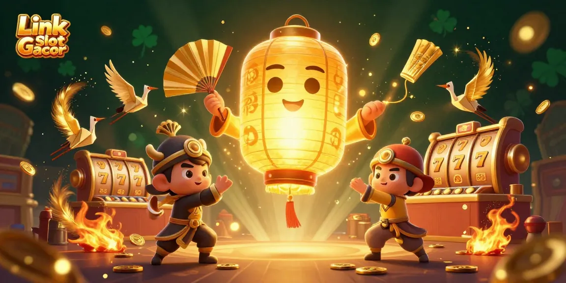 Play exciting games at Link Slot Gacor, showcasing vibrant golden lantern spirits and thriving casino elements.