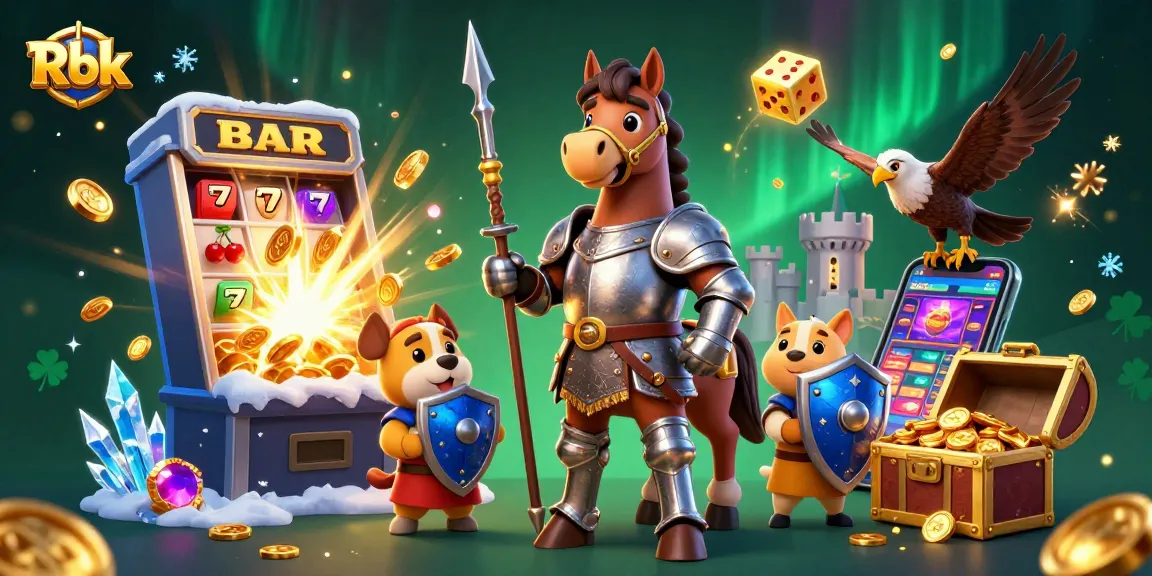 Experience thrilling adventures with Rbk in this vibrant casino scene featuring slot jackpots and lucky symbols.